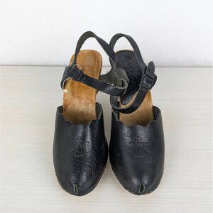 Vintage Monte Carlo Slingback Clog Sandals 5.5 Black Leather Thunderbird Italy